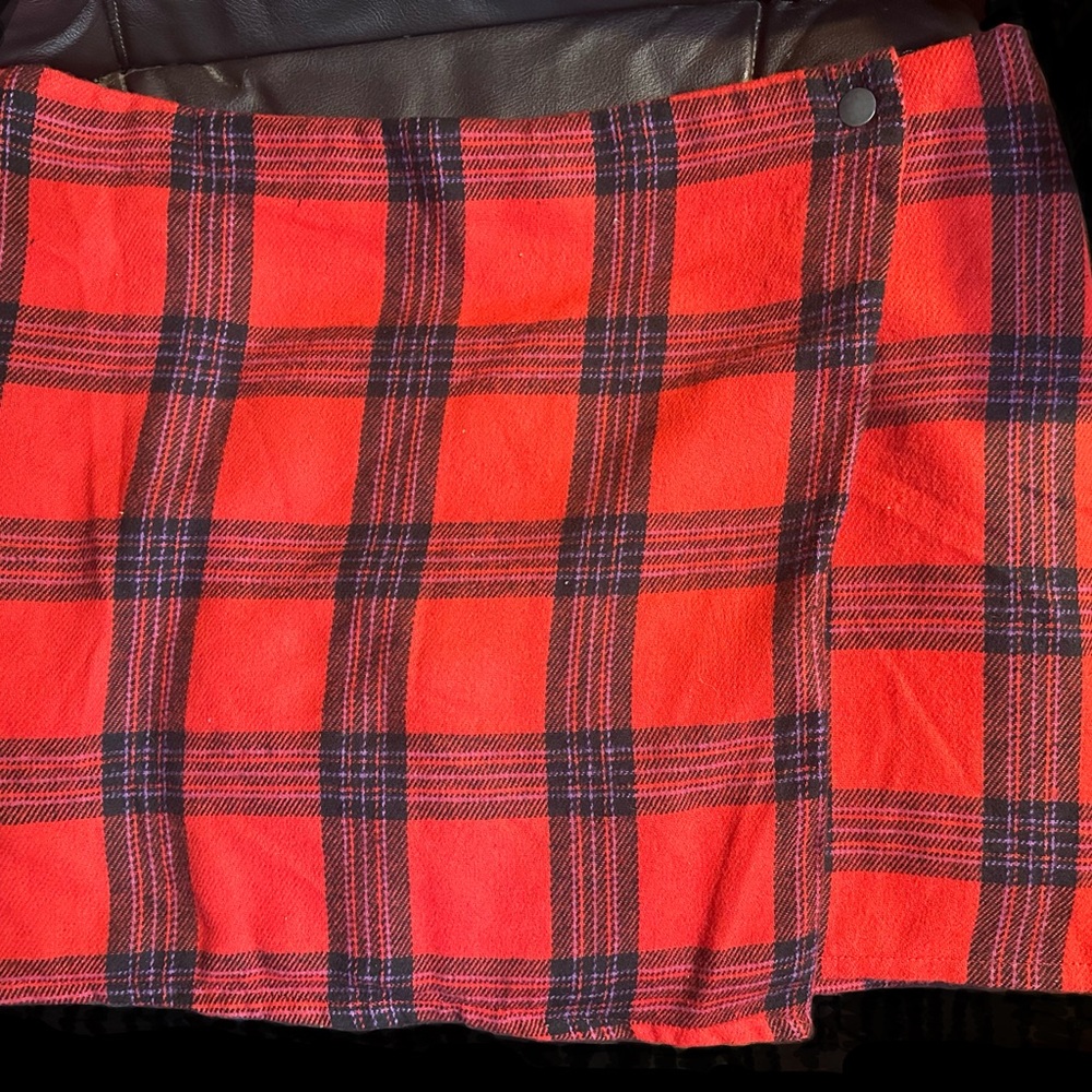 Red and Purple Plaid Wrap Skirt